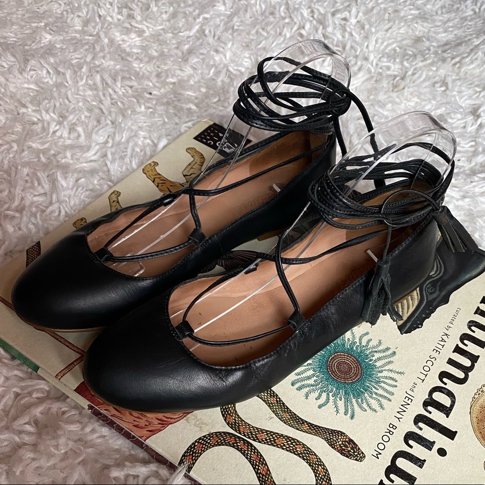 Madewell black leather ankle lace up ballet flats
